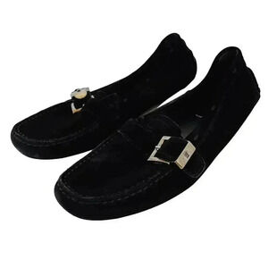 Prada Vintage Black Suede Loafers With Silver Buckle Leather Women's Size 7 US